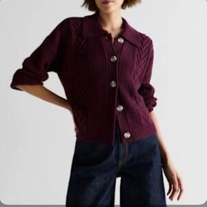 NWT Quince collared merino wool cable cardigan Small